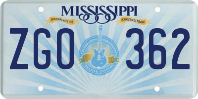 MS license plate ZGO362