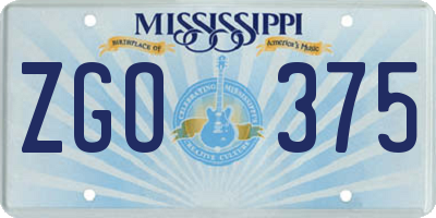 MS license plate ZGO375
