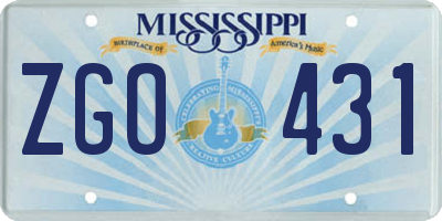 MS license plate ZGO431