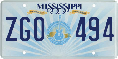 MS license plate ZGO494