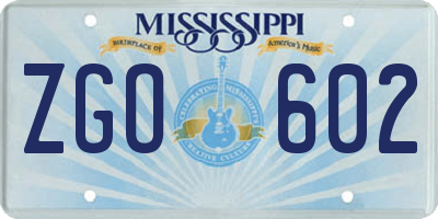 MS license plate ZGO602