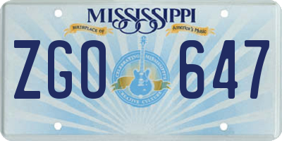 MS license plate ZGO647