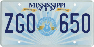 MS license plate ZGO650