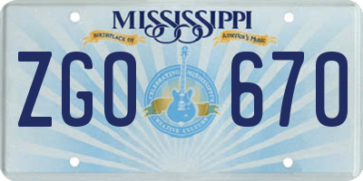 MS license plate ZGO670