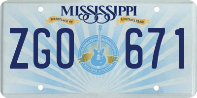 MS license plate ZGO671