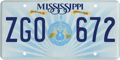 MS license plate ZGO672