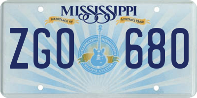 MS license plate ZGO680