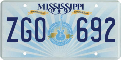 MS license plate ZGO692