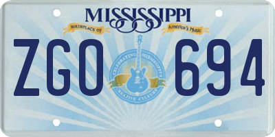 MS license plate ZGO694