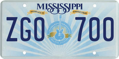 MS license plate ZGO700