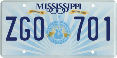 MS license plate ZGO701