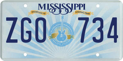 MS license plate ZGO734