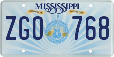 MS license plate ZGO768
