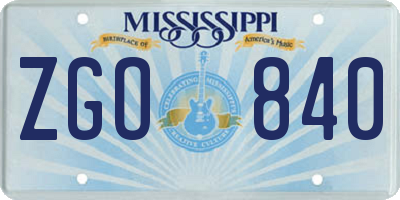 MS license plate ZGO840