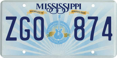 MS license plate ZGO874