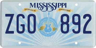 MS license plate ZGO892