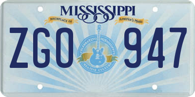 MS license plate ZGO947