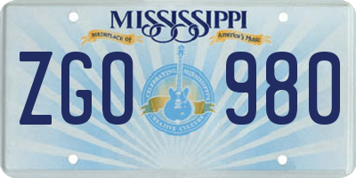 MS license plate ZGO980