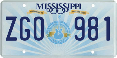 MS license plate ZGO981