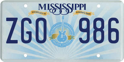 MS license plate ZGO986
