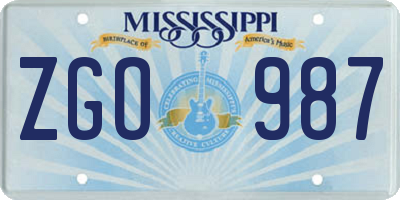 MS license plate ZGO987