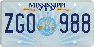 MS license plate ZGO988