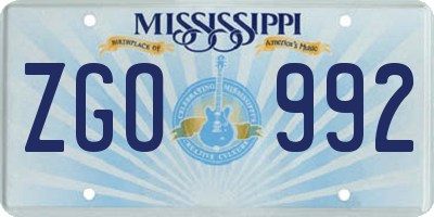 MS license plate ZGO992