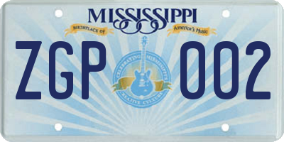 MS license plate ZGP002
