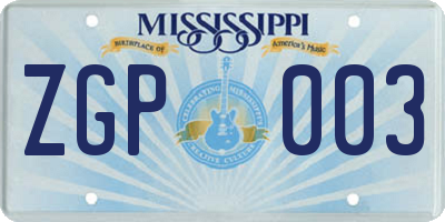 MS license plate ZGP003