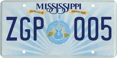 MS license plate ZGP005