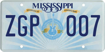 MS license plate ZGP007