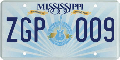 MS license plate ZGP009