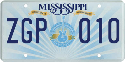 MS license plate ZGP010