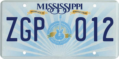 MS license plate ZGP012