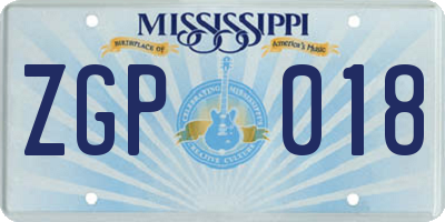 MS license plate ZGP018