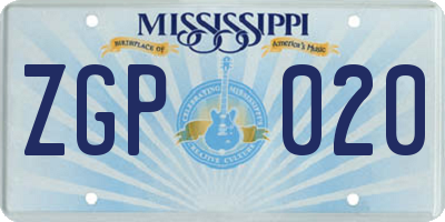 MS license plate ZGP020