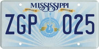 MS license plate ZGP025