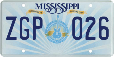 MS license plate ZGP026
