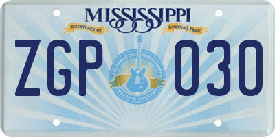 MS license plate ZGP030
