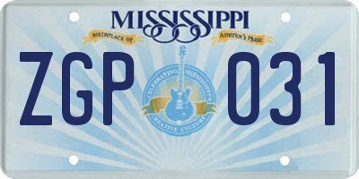 MS license plate ZGP031