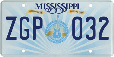 MS license plate ZGP032