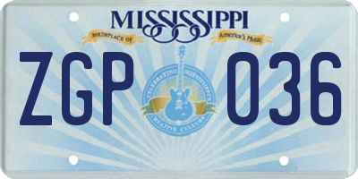 MS license plate ZGP036