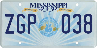 MS license plate ZGP038