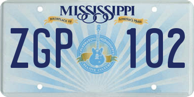 MS license plate ZGP102