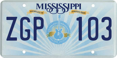 MS license plate ZGP103