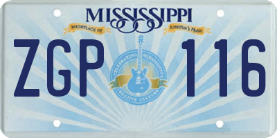 MS license plate ZGP116