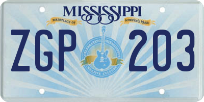 MS license plate ZGP203