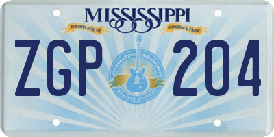 MS license plate ZGP204