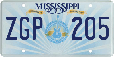 MS license plate ZGP205