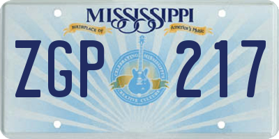 MS license plate ZGP217